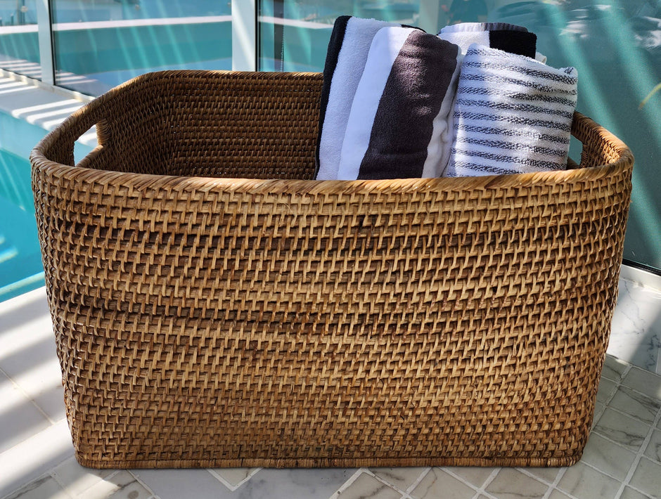 Artifacts Rattan Saboga home family basket with cutout handle, woven design, perfect for storage and decor.