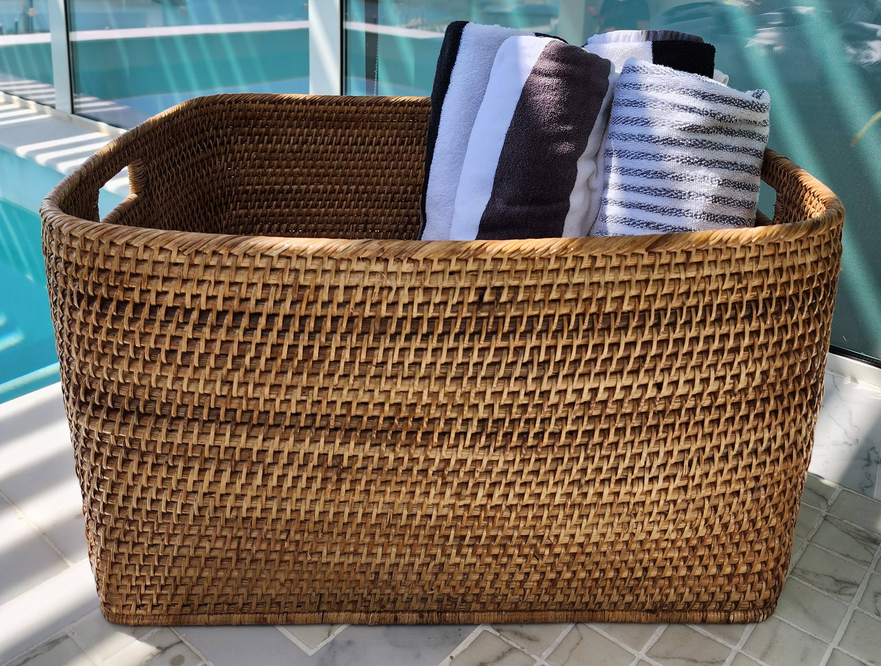 Artifacts Rattan Saboga home family basket with cutout handle, woven design, perfect for storage and decor.