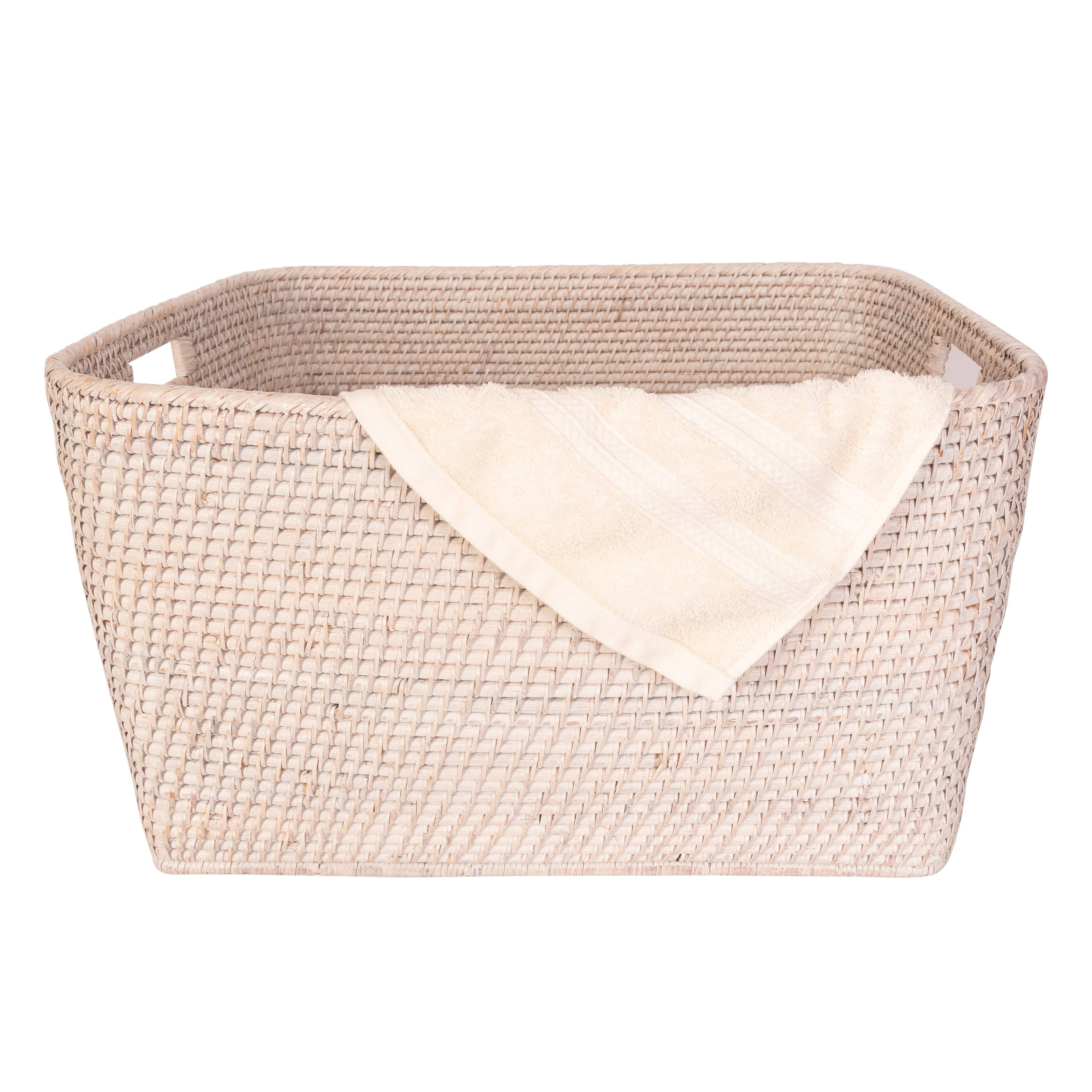 Artifacts Rattan Saboga family basket with cutout handle, handcrafted woven home storage basket from Artifacts Trading Company.