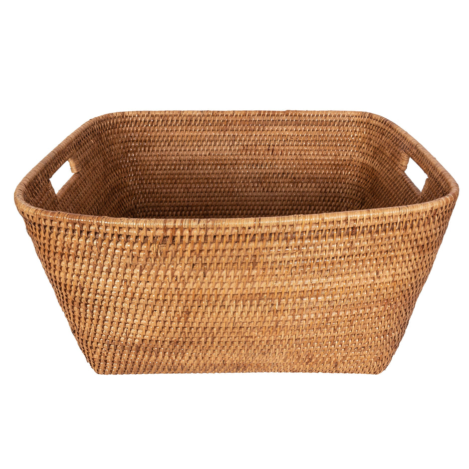 Artifacts Rattan Saboga home family basket with cutout handle, woven rattan design for storage and organization.
