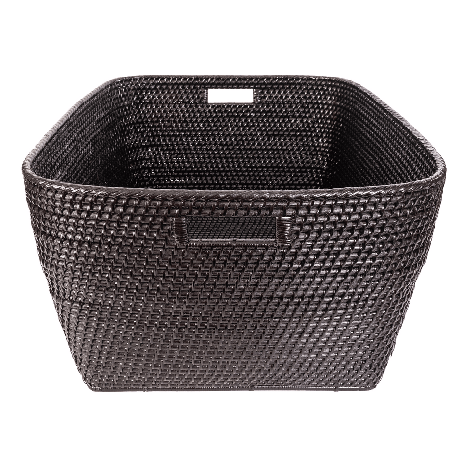Artifacts Rattan Saboga family basket with cutout handle, woven rattan storage basket for home organization and family use.