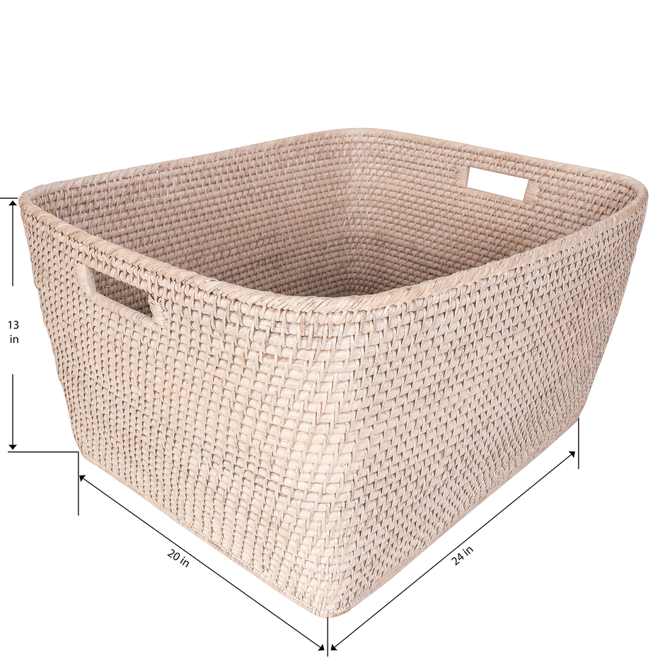 Artifacts Trading Company Saboga rattan family basket with cutout handle, natural woven basket for home storage and organization.