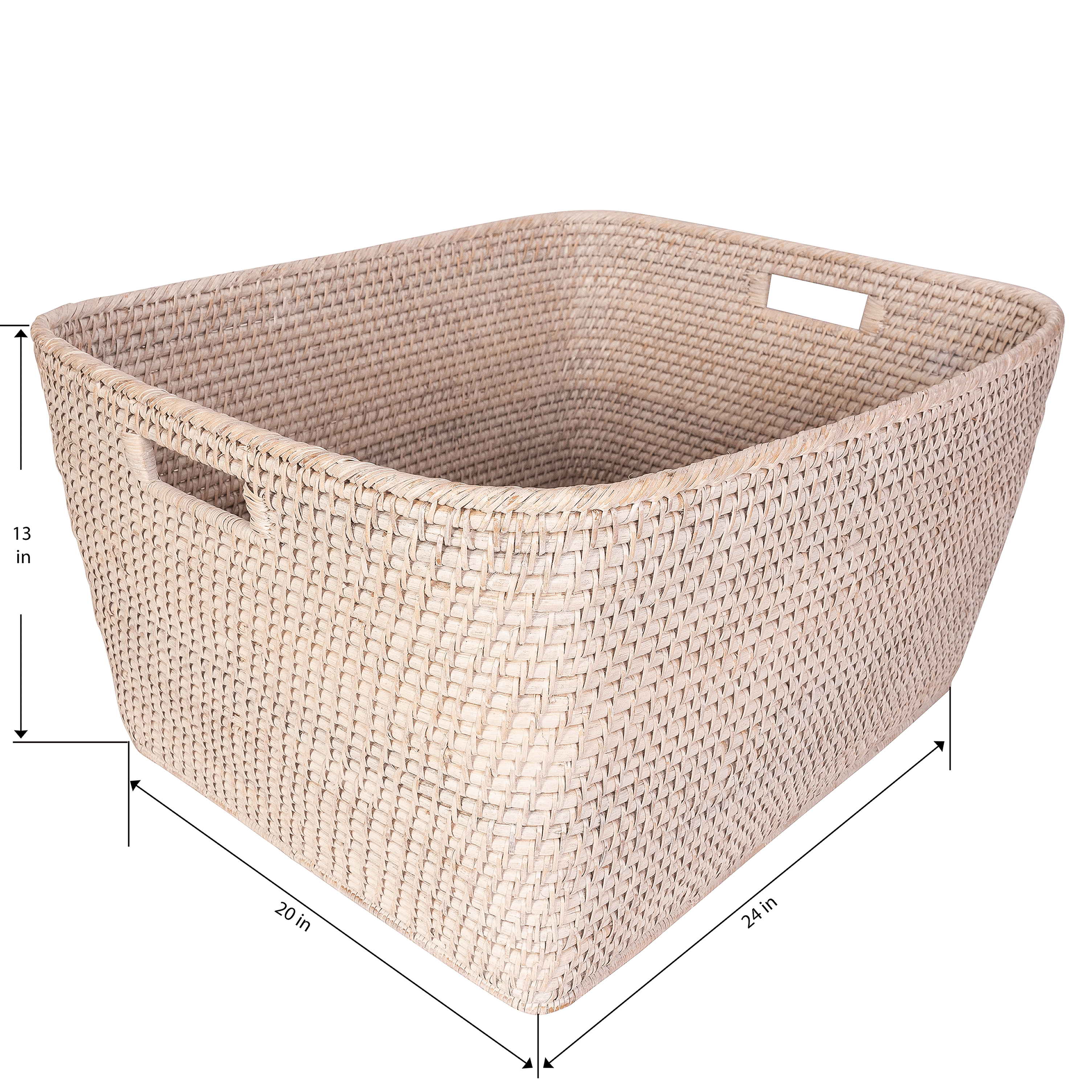 Artifacts Trading Company Saboga rattan family basket with cutout handle, natural woven basket for home storage and organization.
