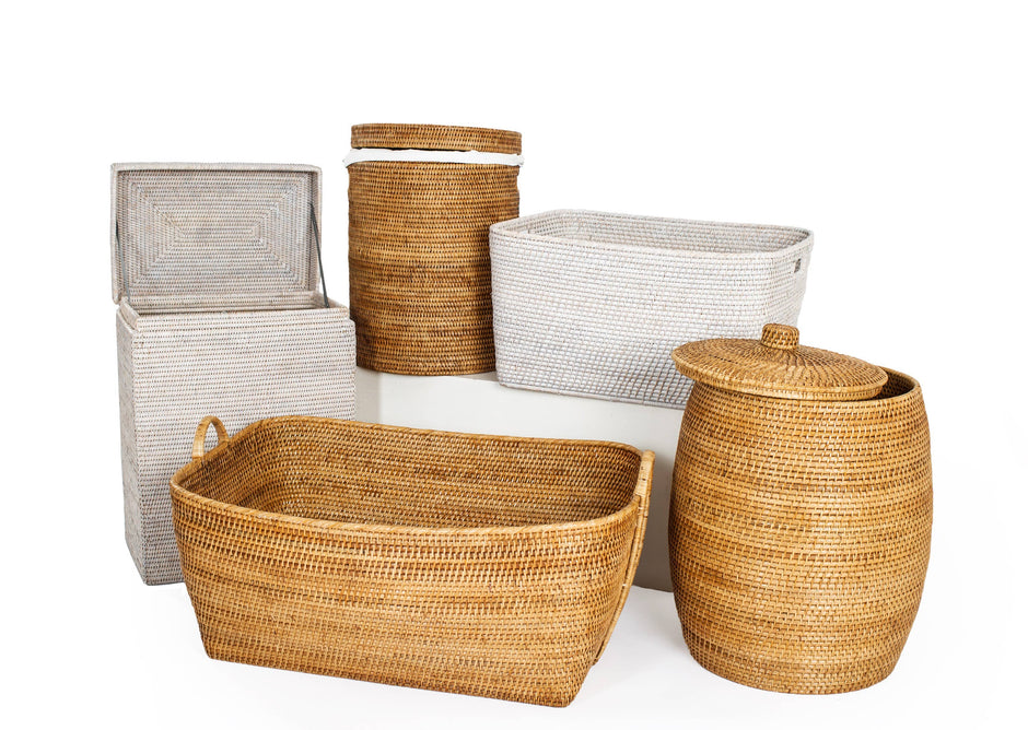Artifacts Rattan Saboga home family basket with cutout handle, natural woven rattan storage container for household organization