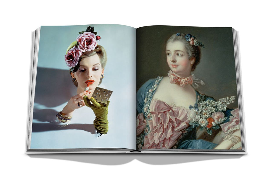 Open Assouline Flowers: Art & Bouquets decor book featuring vibrant floral illustrations and elegant bouquet photography.