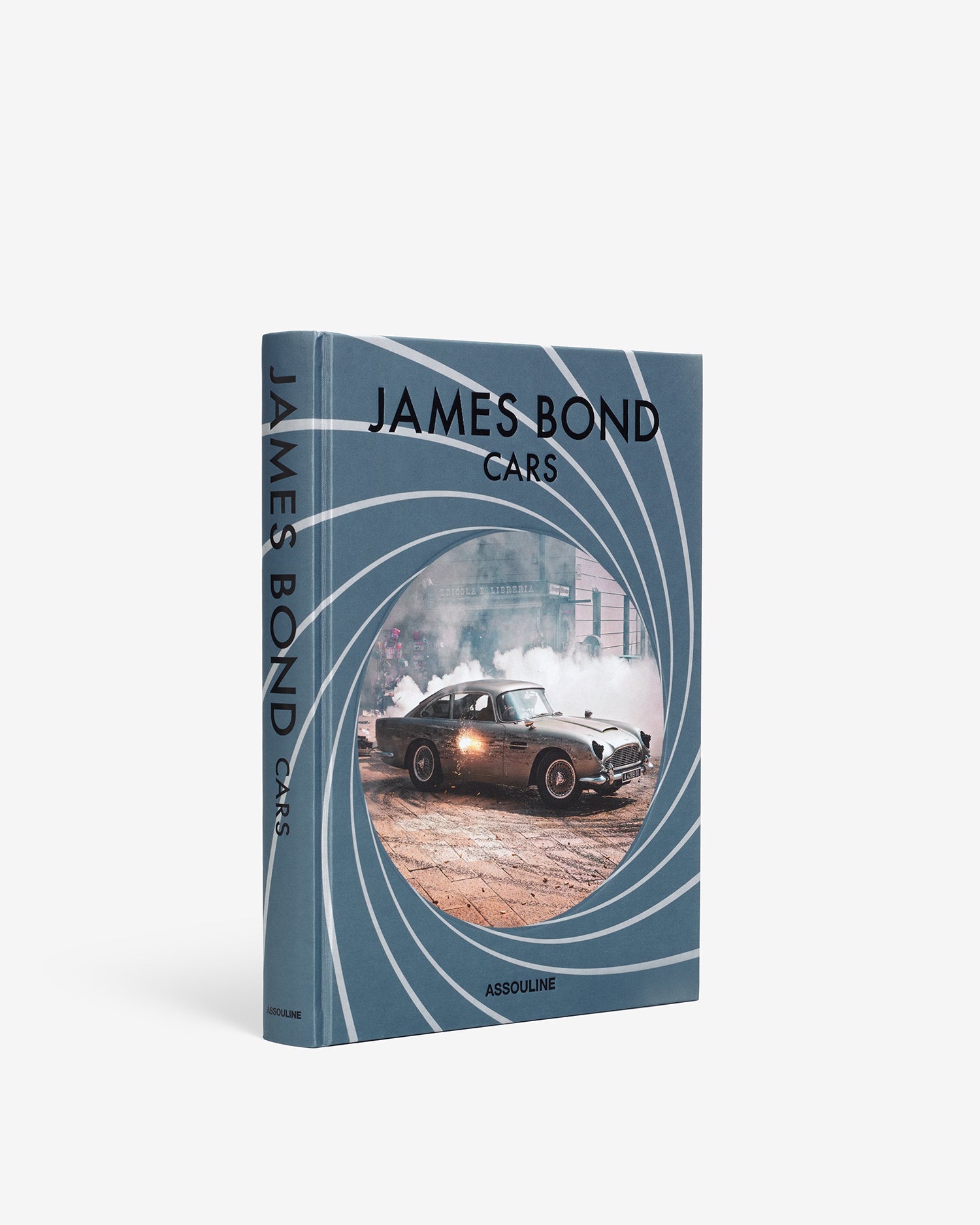 Assouline James Bond Cars decor book featuring iconic vehicles from the James Bond movies, with detailed images and elegant design.