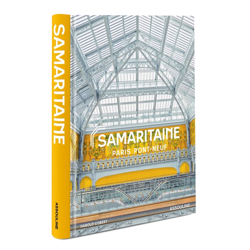 Assouline decor book titled Samaritaine: Paris Pont-Neuf featuring images of the historic Parisian department store.