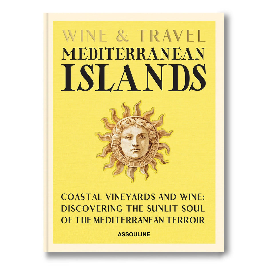 Assouline Wine & Travel Mediterranean Islands decor book with scenic island images and elegant cover design.