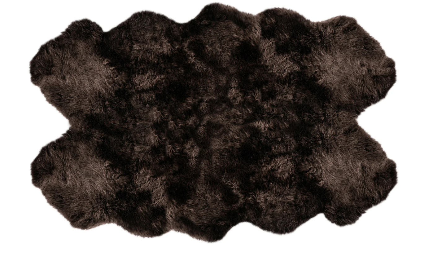 Blackberry Quarto Longwool Sheepskin Rug by Auskin, plush black sheepskin with long wool fibers, soft and luxurious texture.
