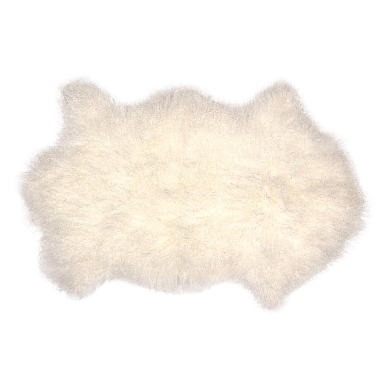 Single Tibetan Longwool sheepskin in ivory from Auskin, showcasing soft, plush wool and natural sheepskin backing.