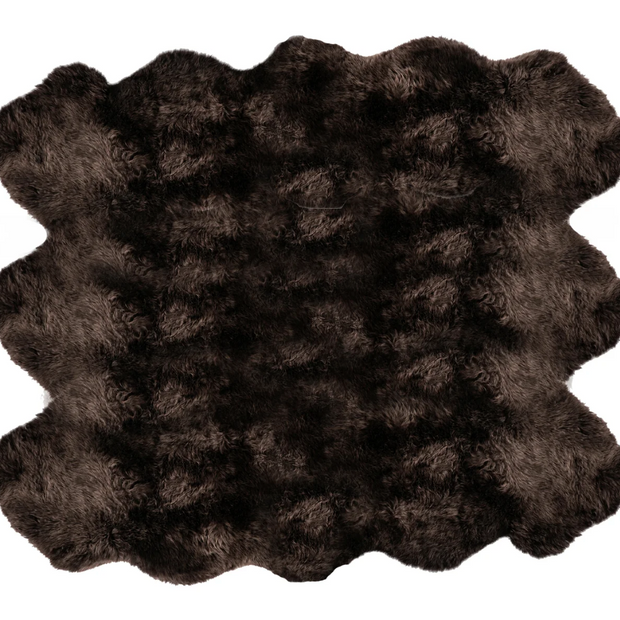 Taupe Auskin Sexto Longwool Sheepskin Rug with plush, long wool fibers, showcasing soft texture and luxurious appearance.
