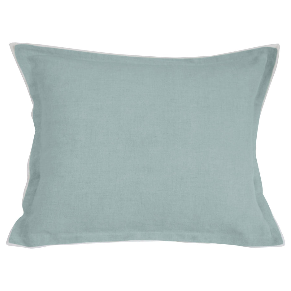 Avasa Nolan Euro Sham in soft Persian green with intricate embroidered design, decorative pillow for bed decor.
