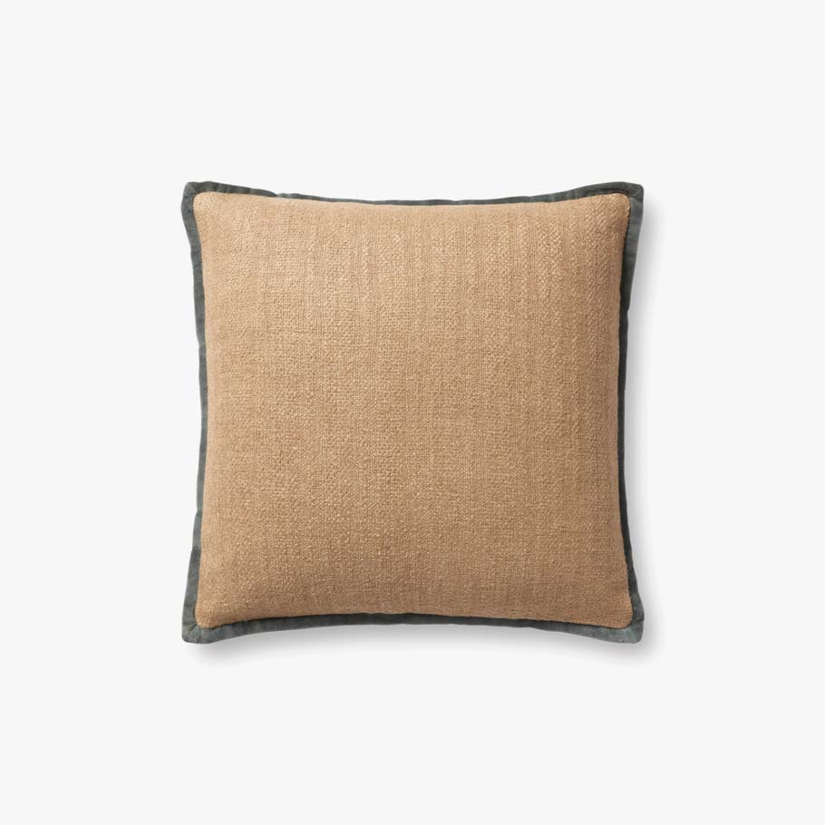 Beige pillow with a textured pattern on a white background
