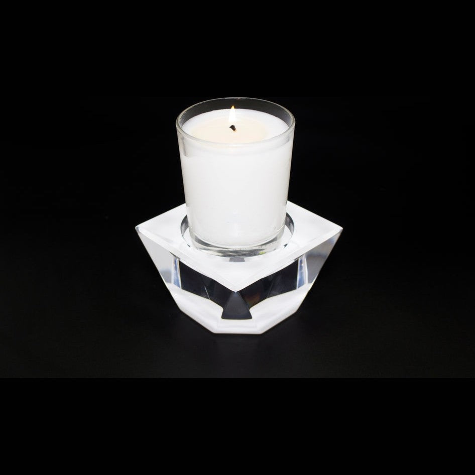 White acrylic candle pedestal holder by AVF Home, elegant cylindrical design for decorative candles.