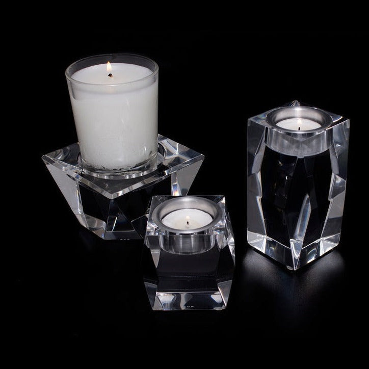 Clear AVF Home candleholder votives with short, cylindrical design, perfect for decorative candle display.