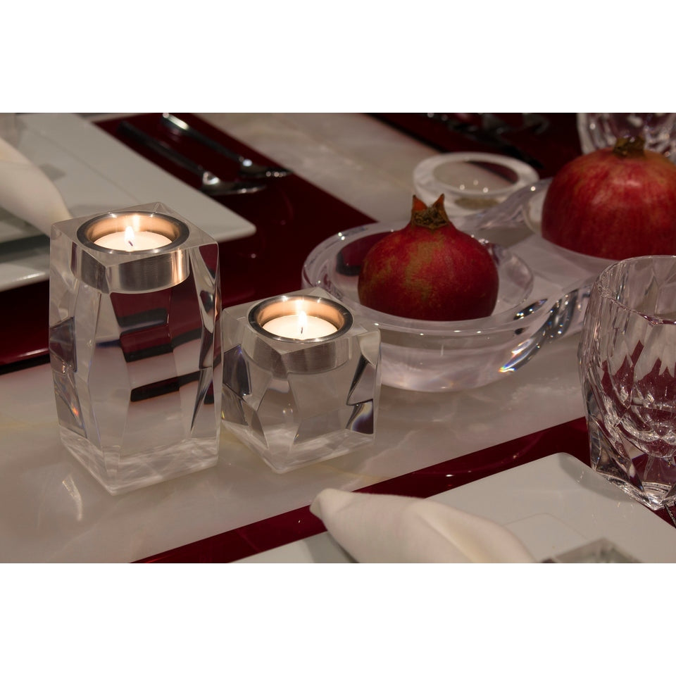 Short clear AVF Home candleholder votive with a simple design, perfect for holding small candles or tealights.