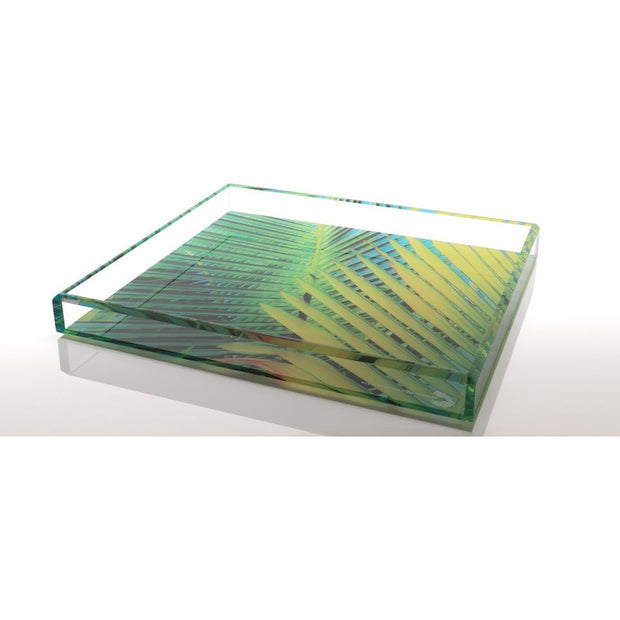White AVF Home acrylic tray, rectangular tray for serving or display, with sleek transparent design.