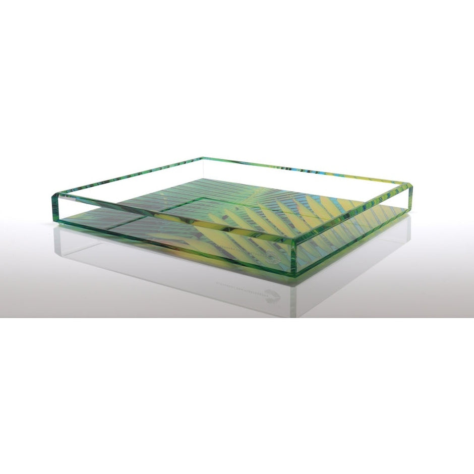 White AVF Home acrylic tray, rectangular tray for organizing or serving, with smooth edges and clear finish.