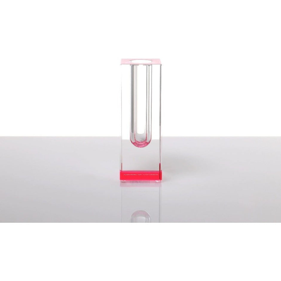 AVF Home Blooming acrylic tulip bud vase showing a clear, short vase with a tulip flower inside.
