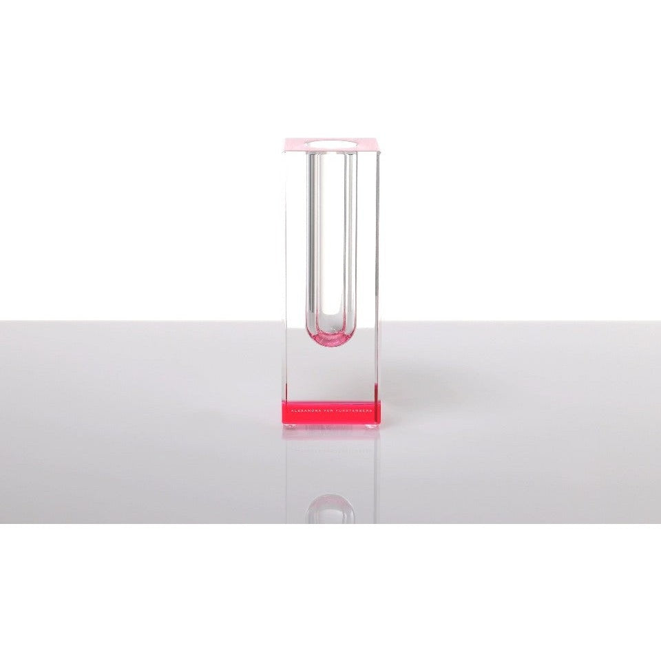 AVF Home Blooming acrylic tulip bud vase showing a clear, short vase with a tulip flower inside.