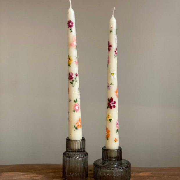 Mixed Floral Handpainted Taper, Pair