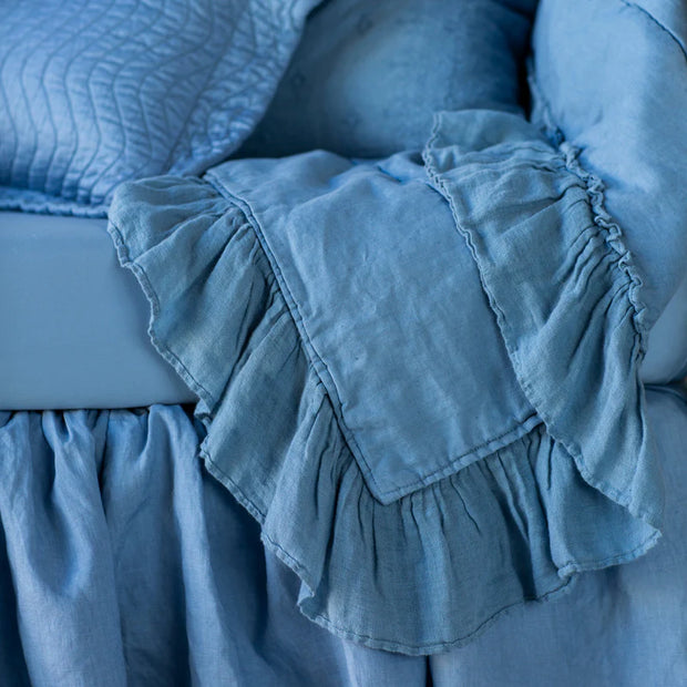 Bella Notte Linen Whisper baby blanket in Tahoe Blue, soft and cozy baby blanket with elegant linen fabric.