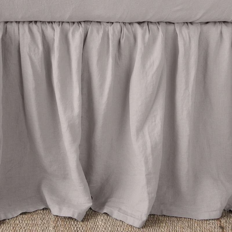 Bella Notte linen bed panel in autumn color, twin size, with a tailored bed skirt featuring clean, elegant lines.