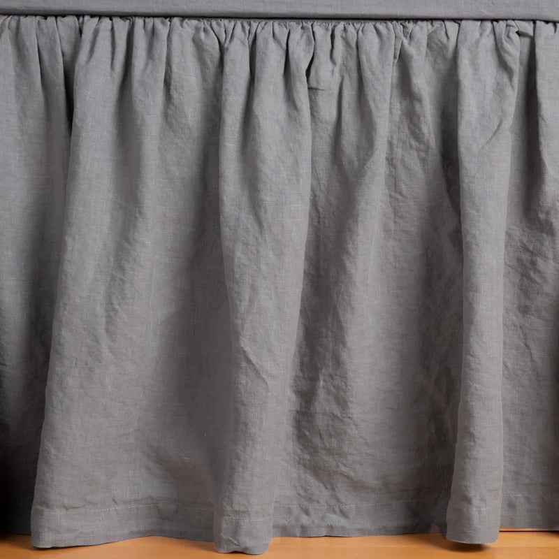 Bella Notte linen bed panel bed skirt in a soft autumn color, designed for twin beds with a flowing, elegant fabric.
