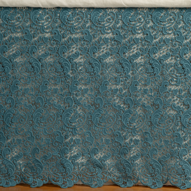 Bella Notte Allora bed skirt in Cenote Cal, designed for Eastern King size beds, featuring elegant, flowing fabric.