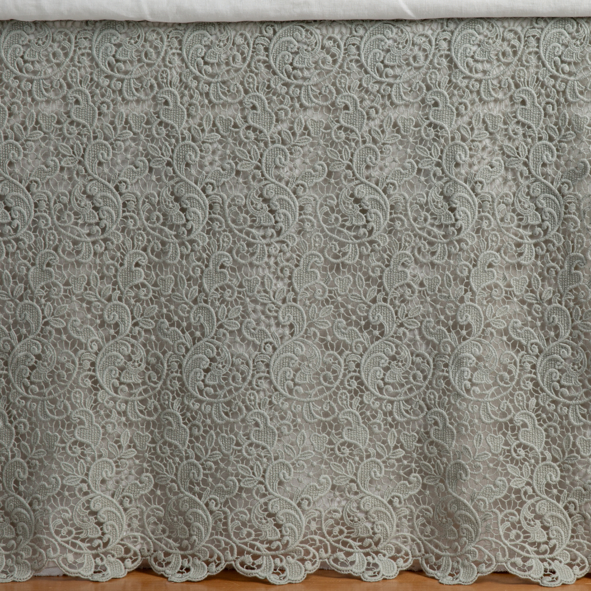 Bella Notte Allora bed skirt in Cenote fabric, elegant decorative bedding accessory for Eastern King size bed.