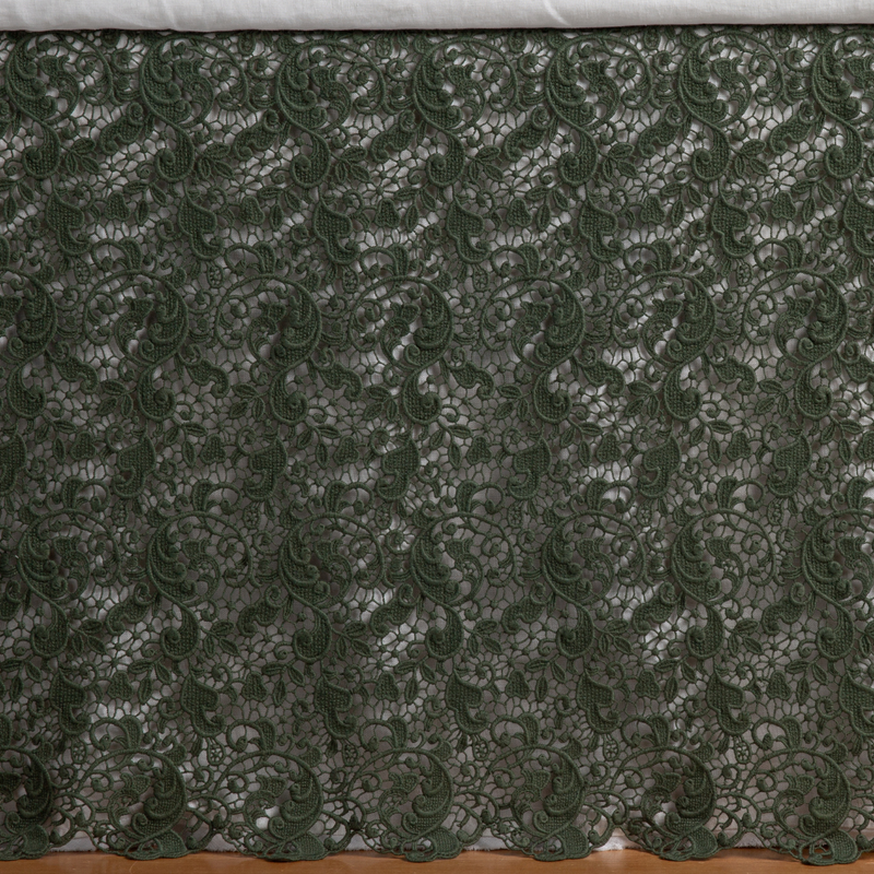 Bella Notte Allora bed skirt in Cenote Cal, elegant fabric with tailored design for eastern king size beds.
