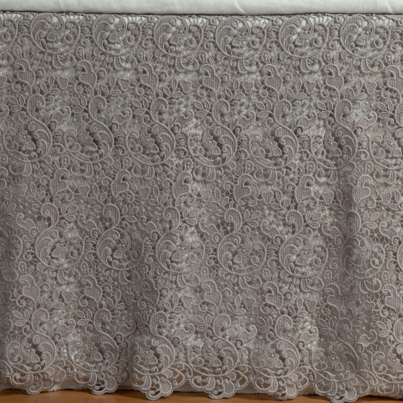Bella Notte Allora Bed Skirt in Cenote fabric, elegant cream-colored bed skirt for eastern king size beds.