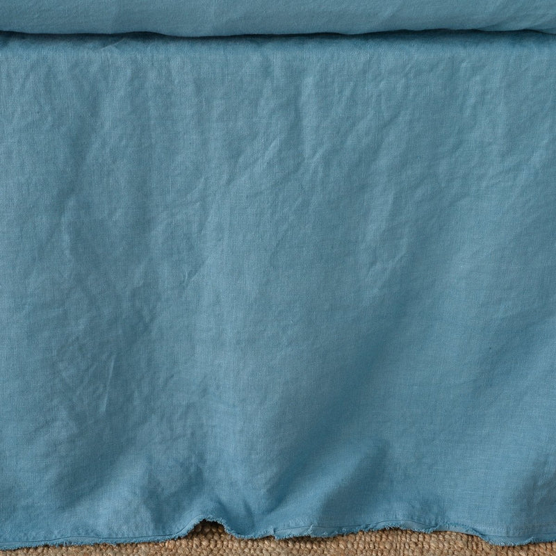 Bella Notte Austin Bed Skirt in Cenote Cal, elegant fabric with pleats, designed for Eastern King size beds.