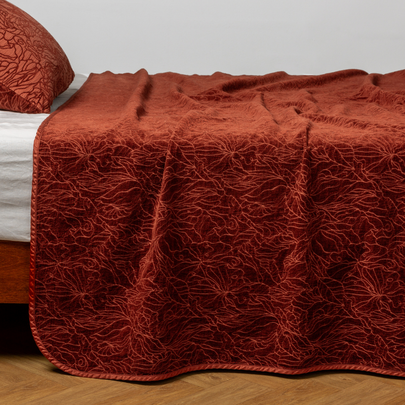 Bella Notte Georgia bedspread in autumn colors, king size with intricate woven pattern and soft, luxurious fabric.
