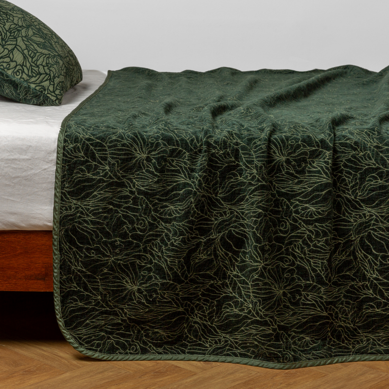 Bella Notte Georgia bedspread in autumn colors, king size with intricate embroidered patterns on soft fabric.