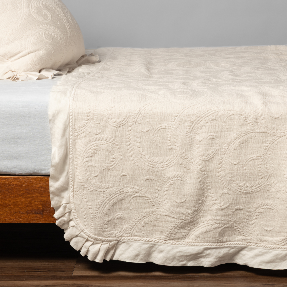 Bella Notte Marisette bedspread in cloud color, king size, soft and elegant bedding with intricate design details.