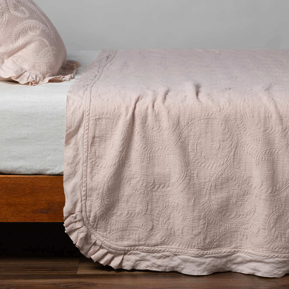 King-sized Bella Notte Marisette Bedspread in soft cloud color, featuring a luxurious, textured fabric perfect for elegant bedroom decor.