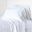 King-sized linen pillowcase with Frida lace trim by Bella Notte, featuring soft fabric and intricate lace detailing.