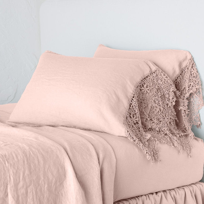 King size linen pillowcase with Frida lace detail by Bella Notte, featuring soft fabric and elegant lace trim.