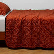 Bella Notte Vienna coverlet in autumn tones, showcasing soft fabric and elegant design on a bed.