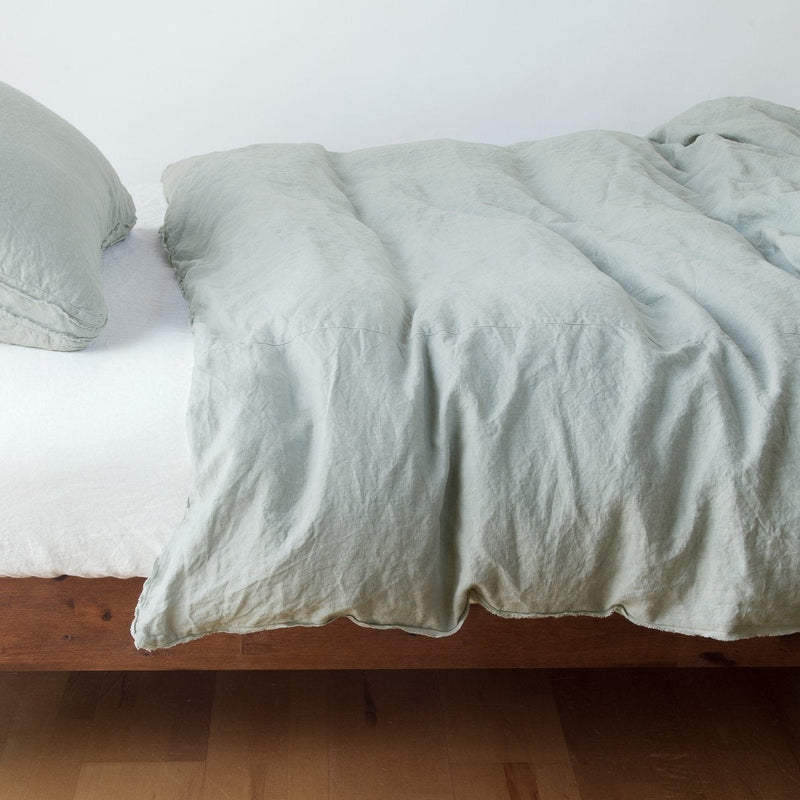 Bella Notte Austin duvet cover in Cenote fabric, king size, showcasing soft, luxurious bedding with intricate detailing.