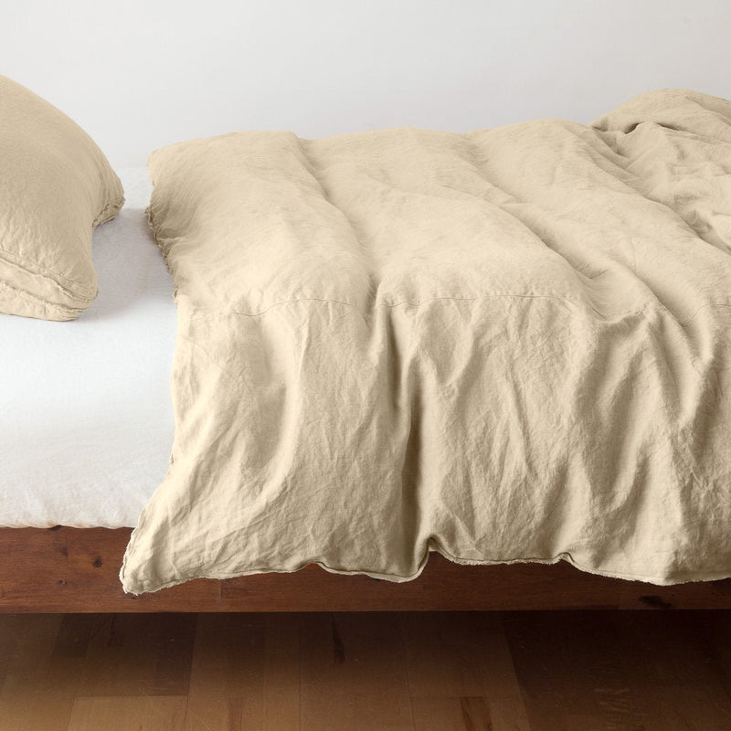 Bella Notte Austin Duvet Cover in Cenote fabric, showcasing soft, luxurious bedding with elegant stitching detail.