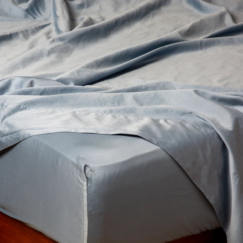 Bella Notte Bria fitted sheet in Cenote fabric, California King size, showcasing soft, luxurious bedding with a smooth, tailored fit.