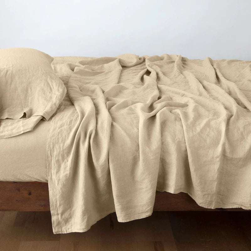 Bella Notte linen flat sheet in autumn color, king size, showcasing soft, textured fabric and elegant drape.