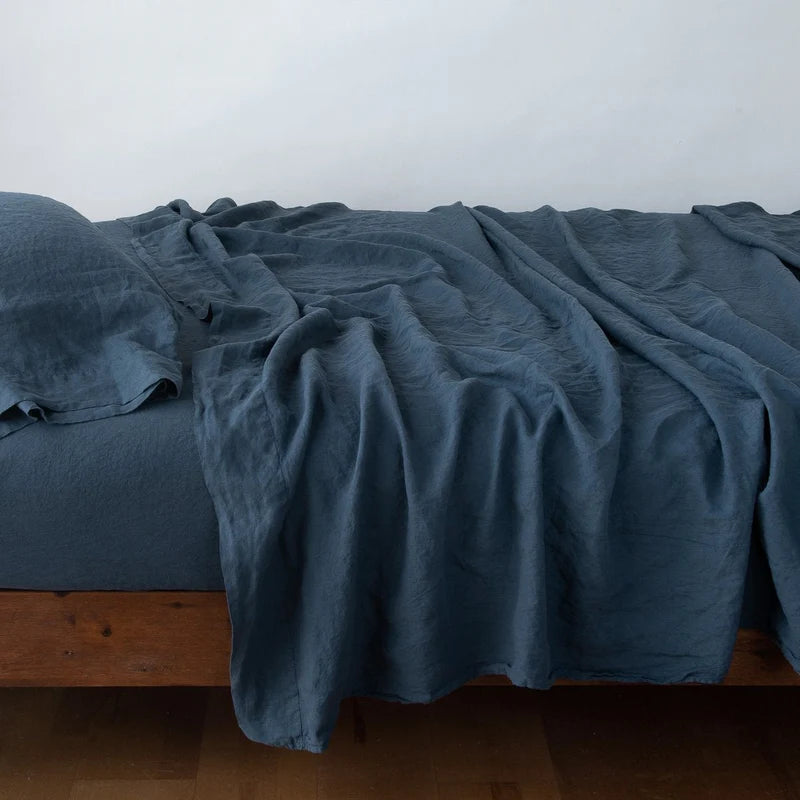 Bella Notte linen flat sheet in autumn color, king size, showcasing soft, textured fabric with elegant, natural drape.