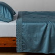 Bella Notte Bria flat sheet in Cenote with Novola lace, showcasing soft fabric and elegant lace detail for king size bedding.