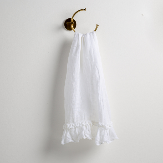 White Bella Notte Linen Whisper guest towel made of soft, lightweight linen fabric, perfect for elegant guest bathroom decor.