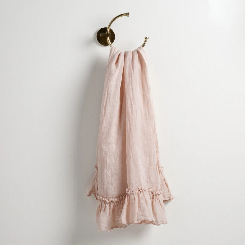 White Bella Notte Linen Whisper Guest Towel with soft, textured linen fabric, perfect for guest bathroom decor.