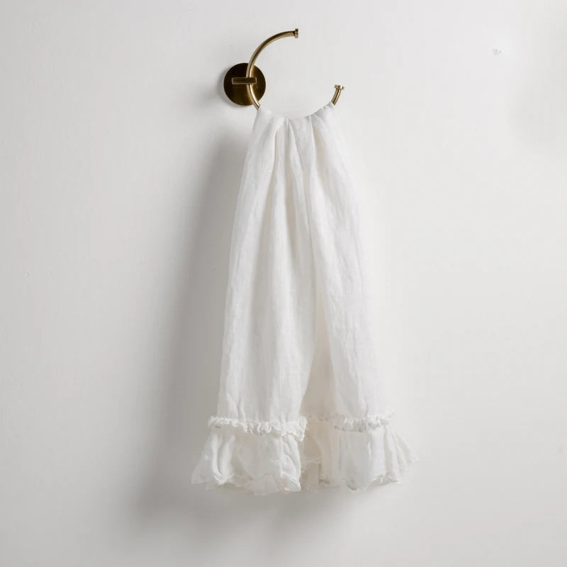 White Bella Notte Linen Whisper guest towel with soft, textured linen fabric for elegant bathroom decor.