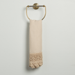 Natural linen Bella Notte Mattine guest towel with lace trim, showcasing soft, elegant fabric designed for guest bathroom decor.